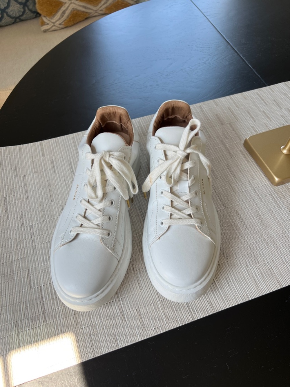 ALOHAS White Leather Sneakers with Tan Interior